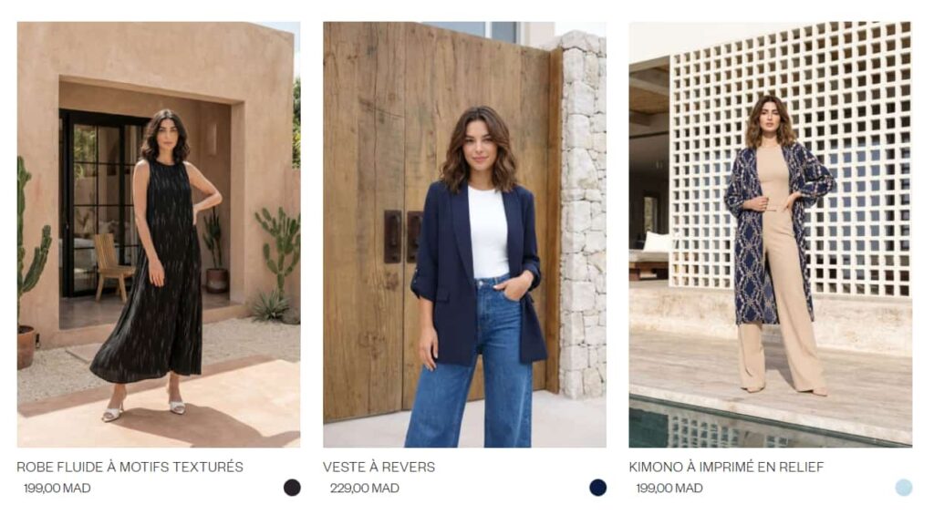 Robes fluides, veste marine et kimono imprimé