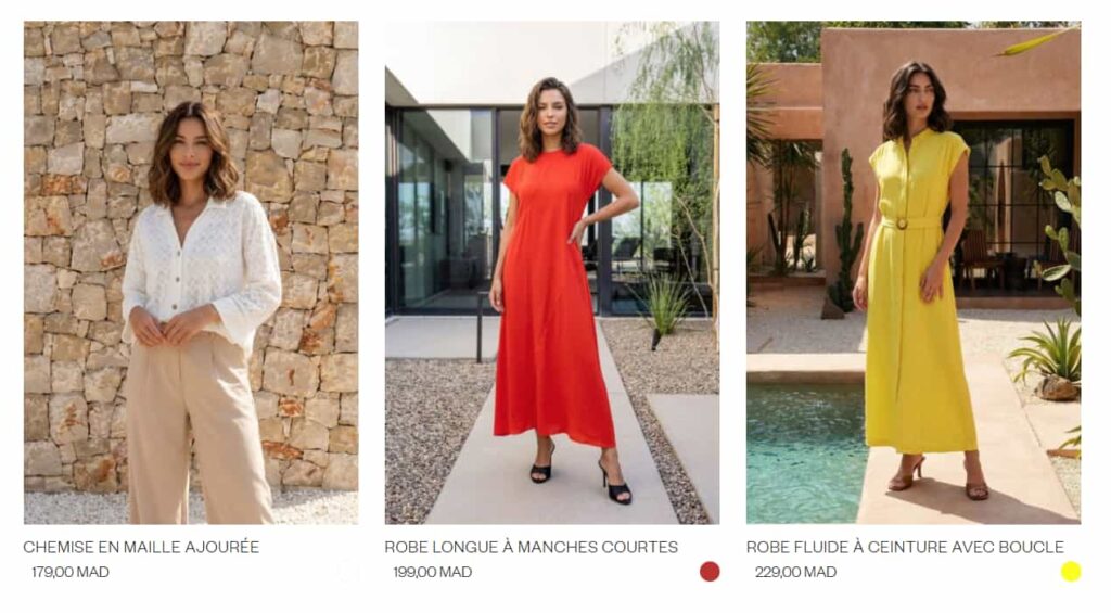 Chemise ajourée et robes longues colorées